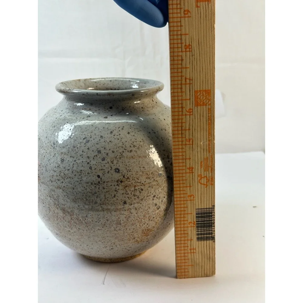 Rustic Artisan Speckled Stoneware Pottery Vase Round Bulbous Home Decor F5